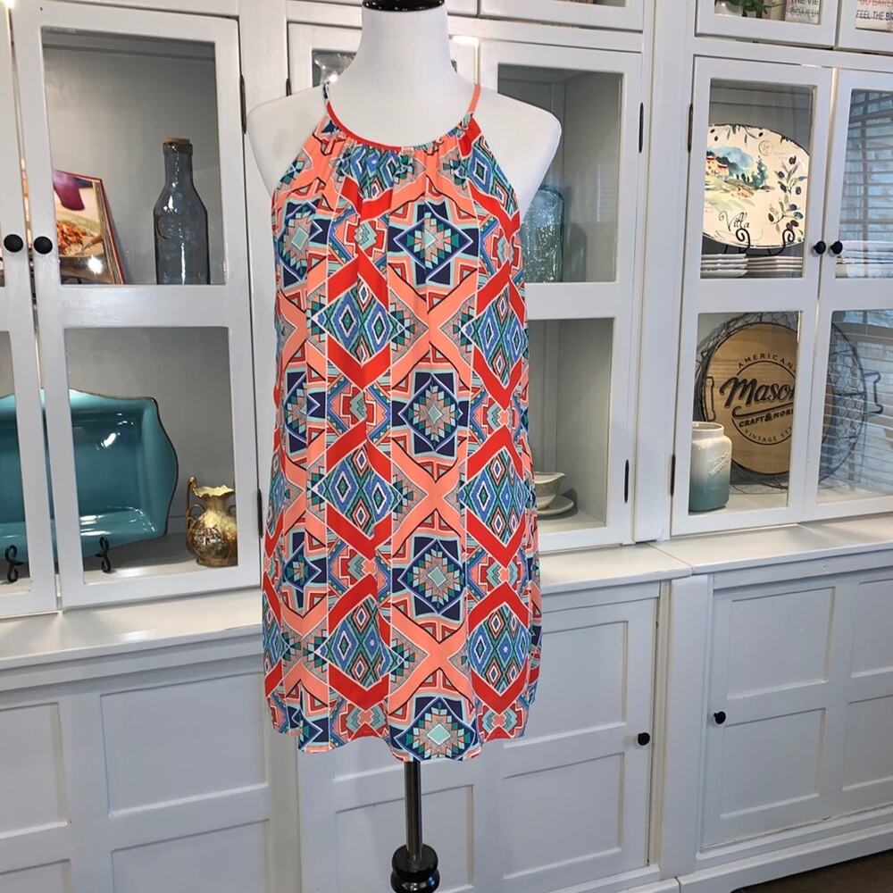 Blue Rain Tribal/Aztec Design Lined Dress